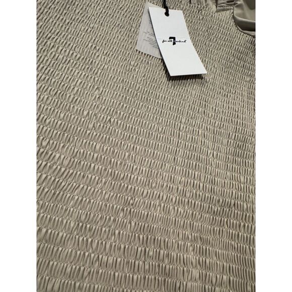 NWT 7 For All Mankind Faux Leather Smocked Ruffle Trim Puff Sleeve Dress Sz S - Picture 2 of 6